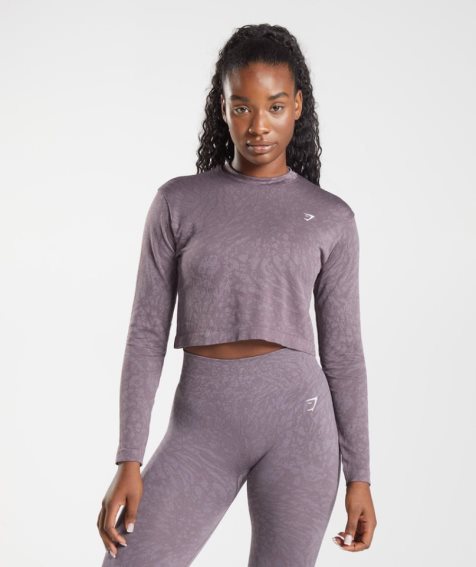 Women's Gymshark Adapt Animal Seamless Long Sleeve Top T-Shirts Purple | CA 01A536